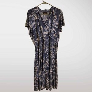 Amana Navy and Cream Leaf Print Dress Casual Size 2x